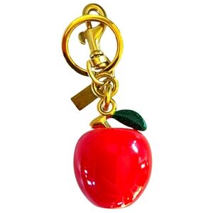 Red Apple Large Purse Charm Keychain with Gold Accents